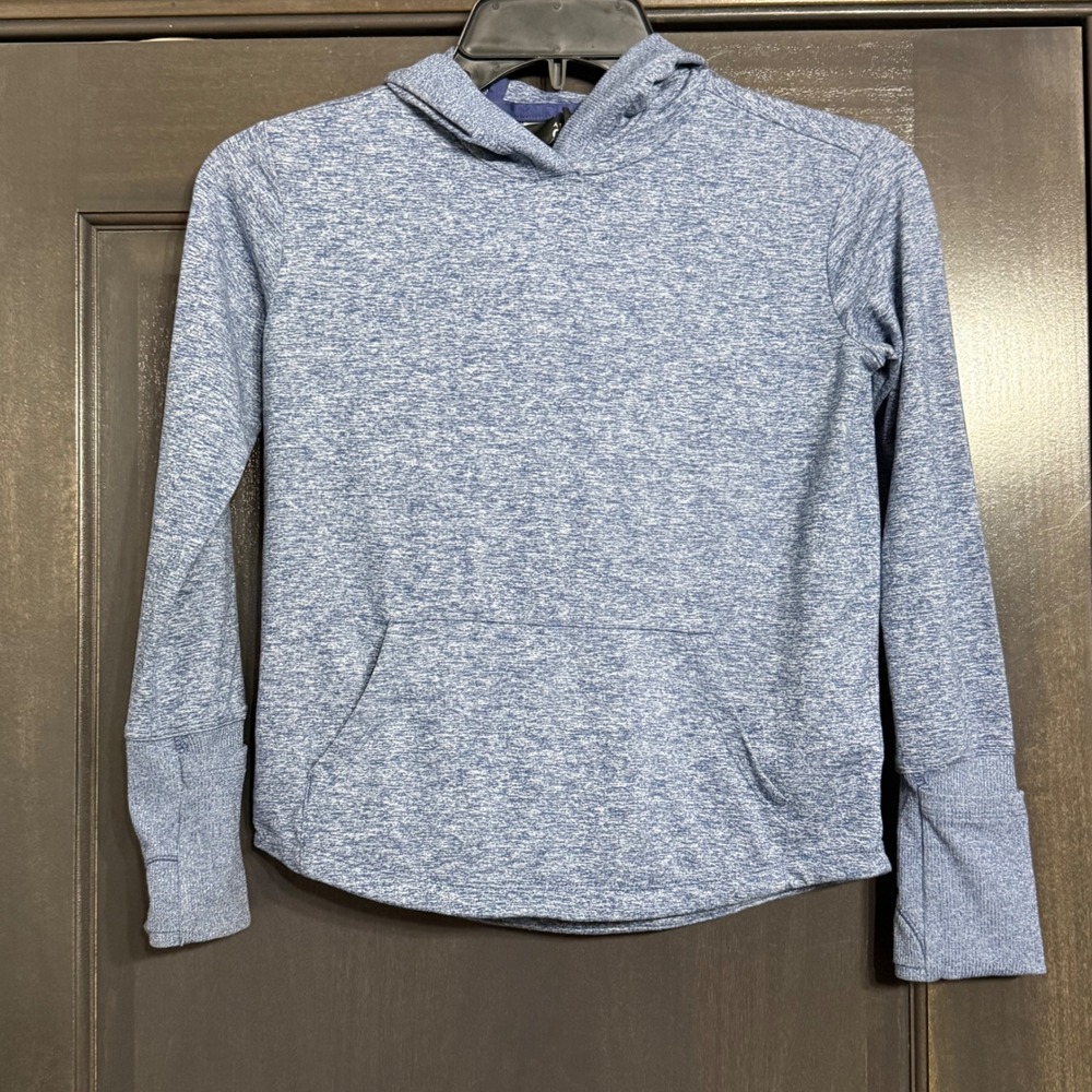 Athleta Girl Uptempo Hooded Top Blue Heathered‎ Thumbhole Hoodie Size S 7